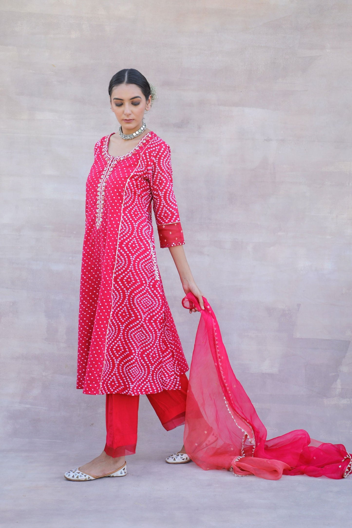Azal - Chanderi A-line Suit with Bandhani Print