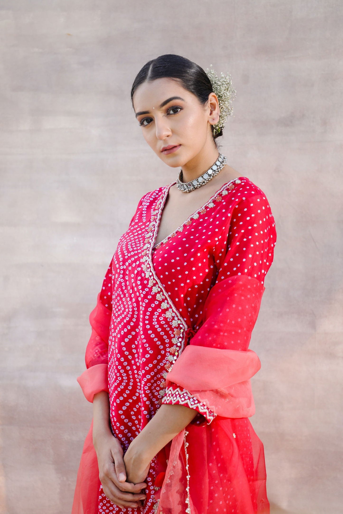 Falak - Chanderi Angrakha Suit with Bandhani Print