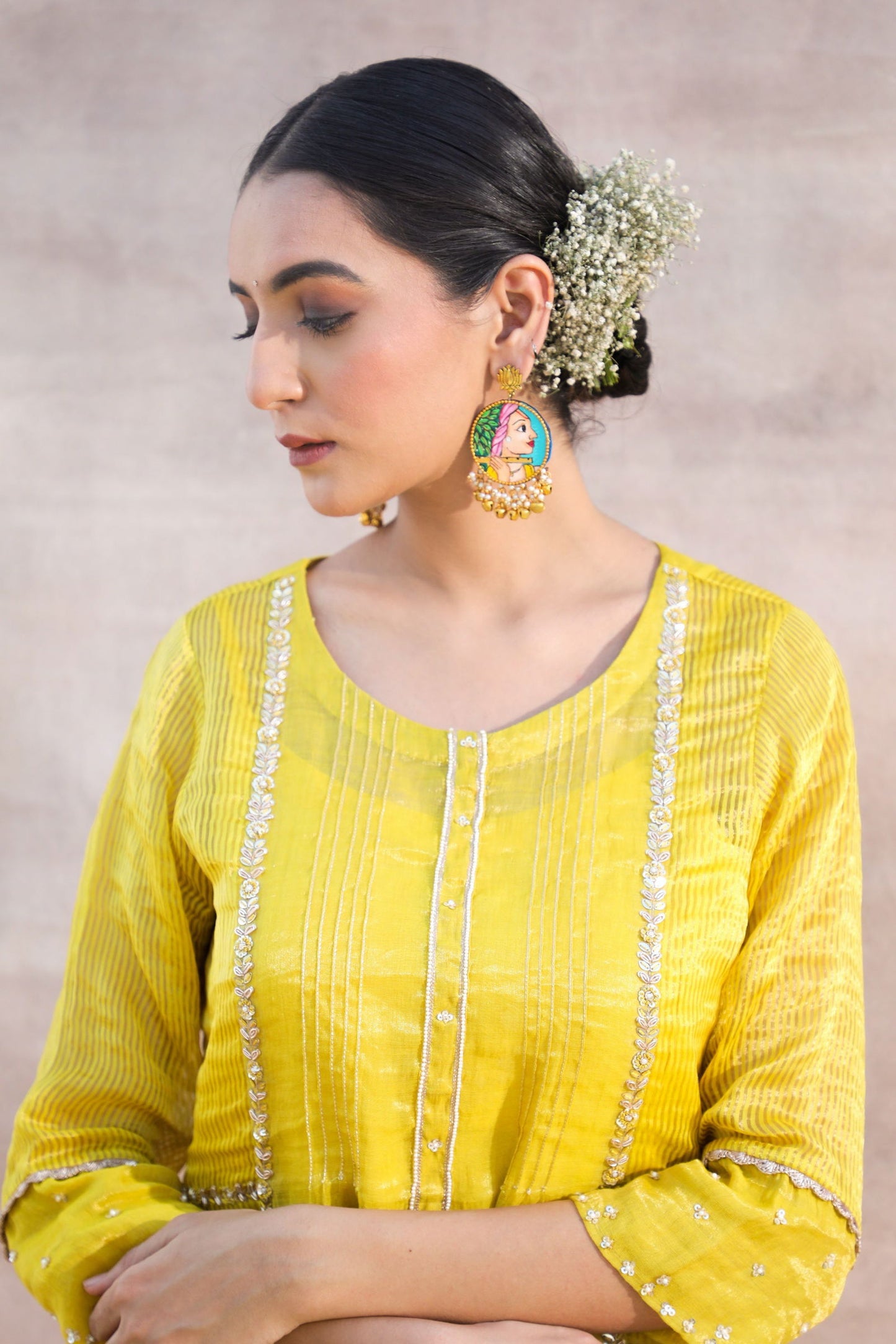 Kiran - Yellow Tissue Chanderi Suit