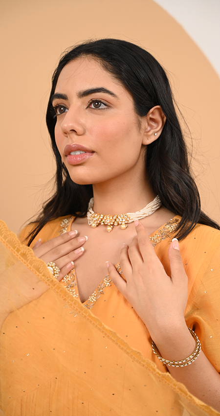 Layina - Sunset Yellow Anarkali with Mukaish Work