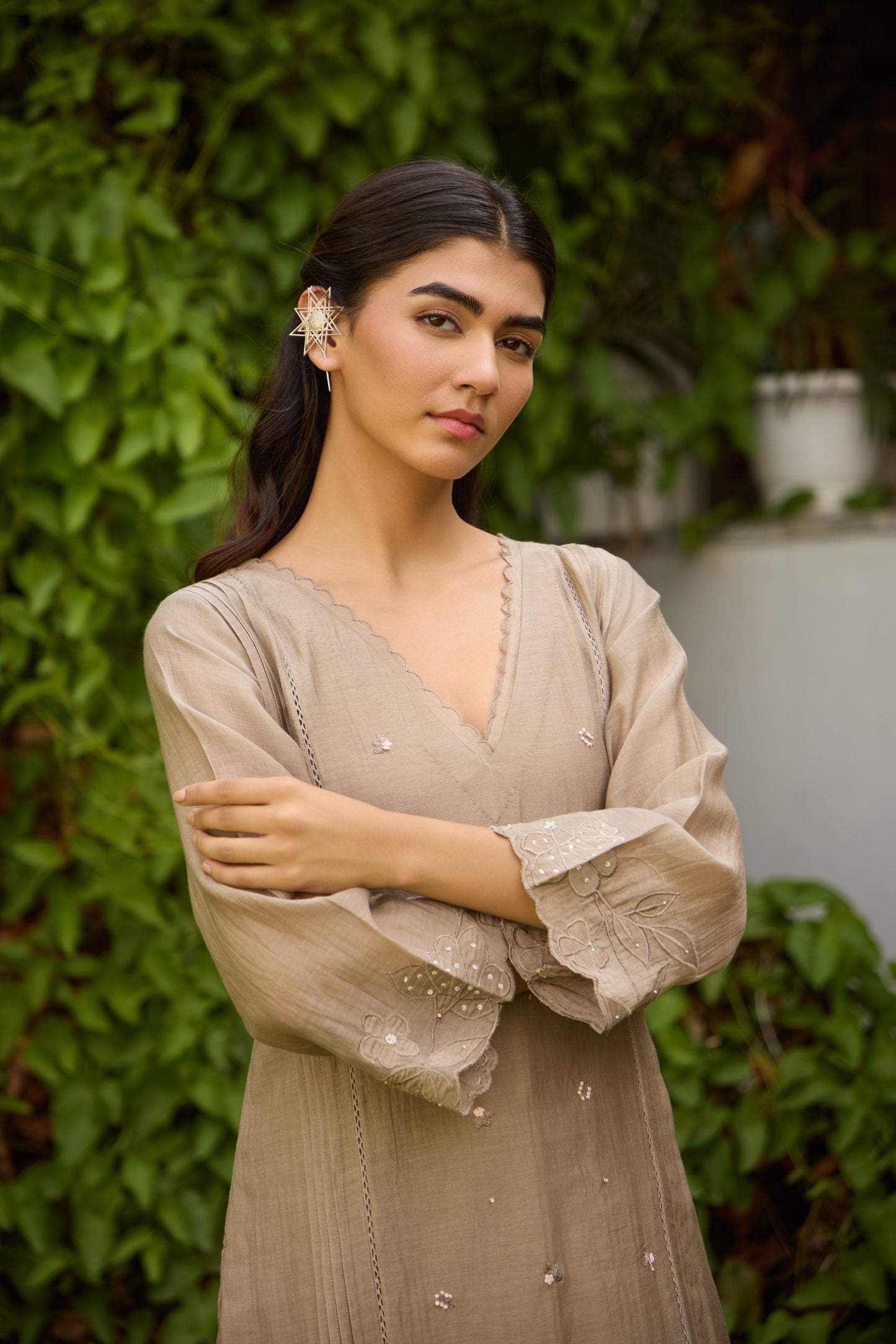 Charlotte - The sand grey and peach suit set