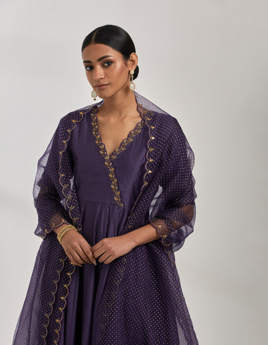 Adhira - Purple Chanderi Silk Anarkali