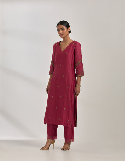 Ambreen - Red Chanderi Silk Suit Set