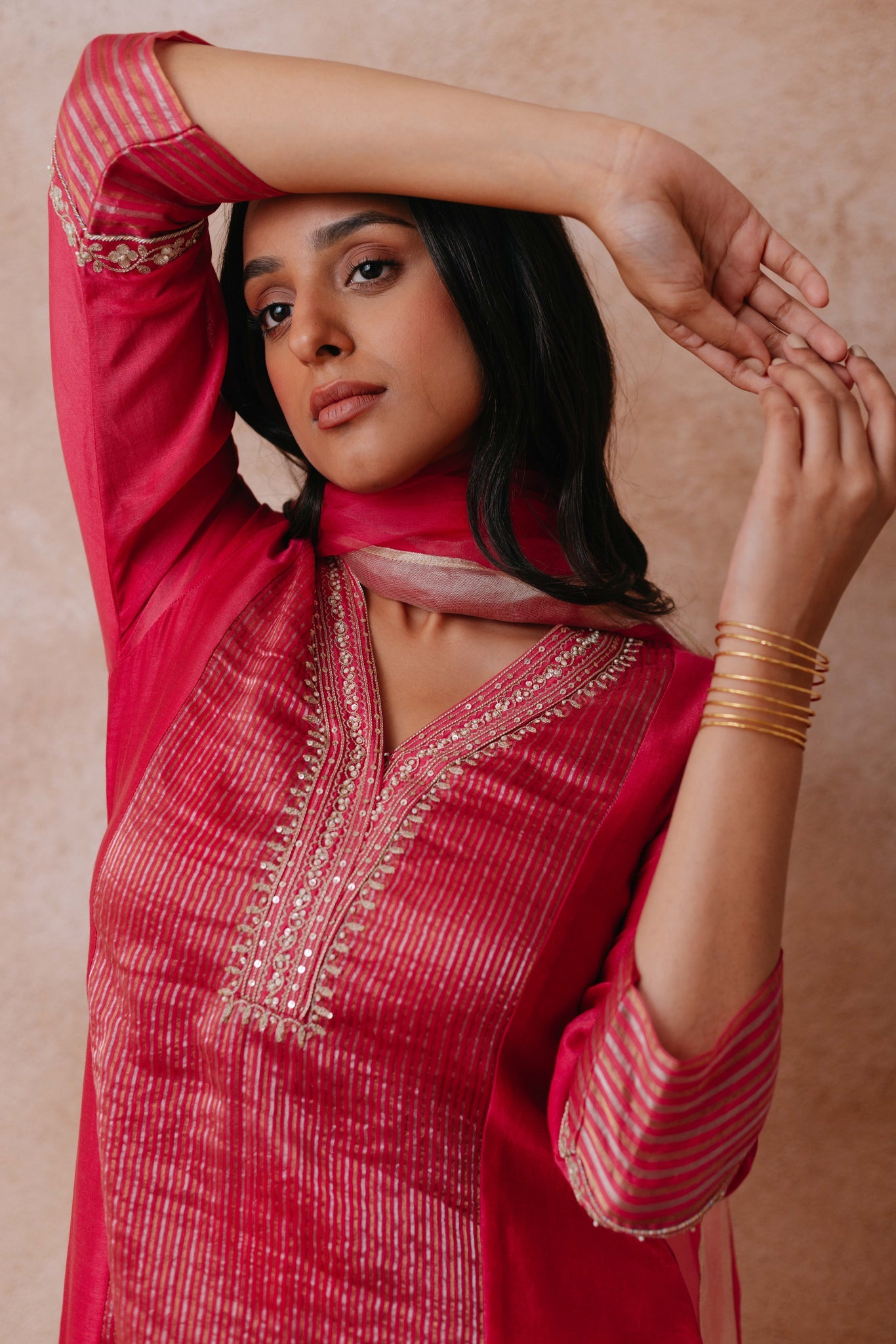 Madiha - The Pink Chanderi Straight Suit Set