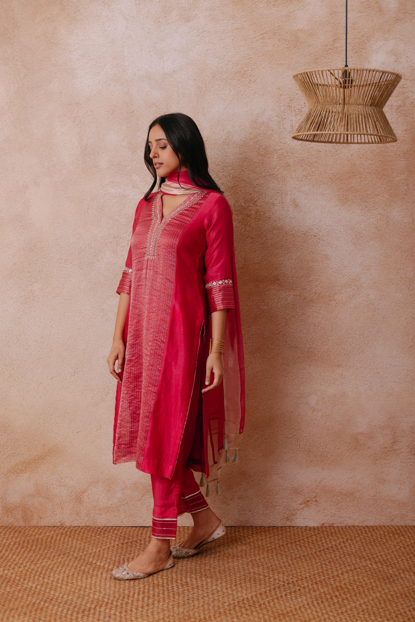 Madiha - The Pink Chanderi Straight Suit Set