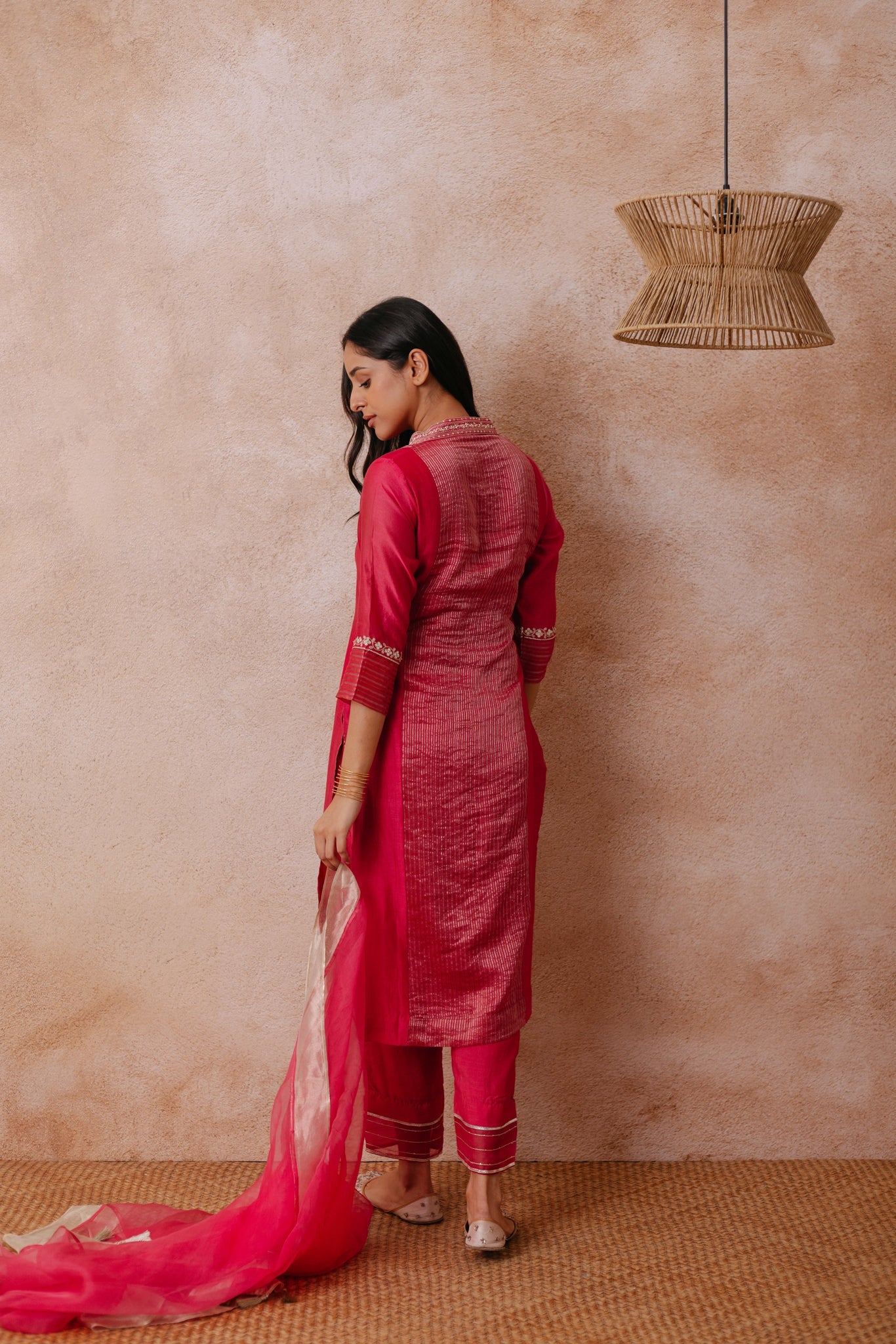 Madiha - The Pink Chanderi Straight Suit Set