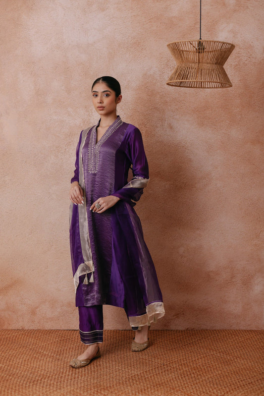 Madiha - The Purple Chanderi Straight Suit Set