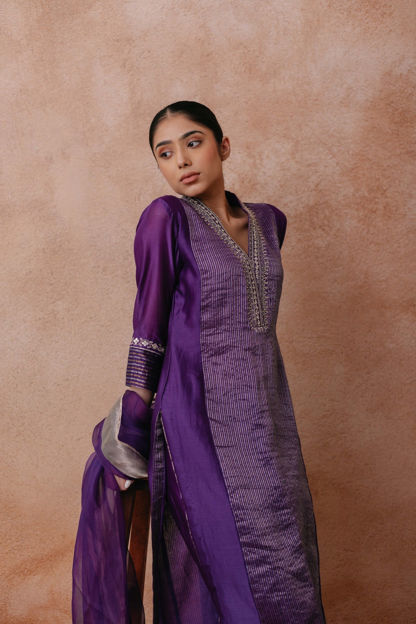 Madiha - The Purple Chanderi Straight Suit Set