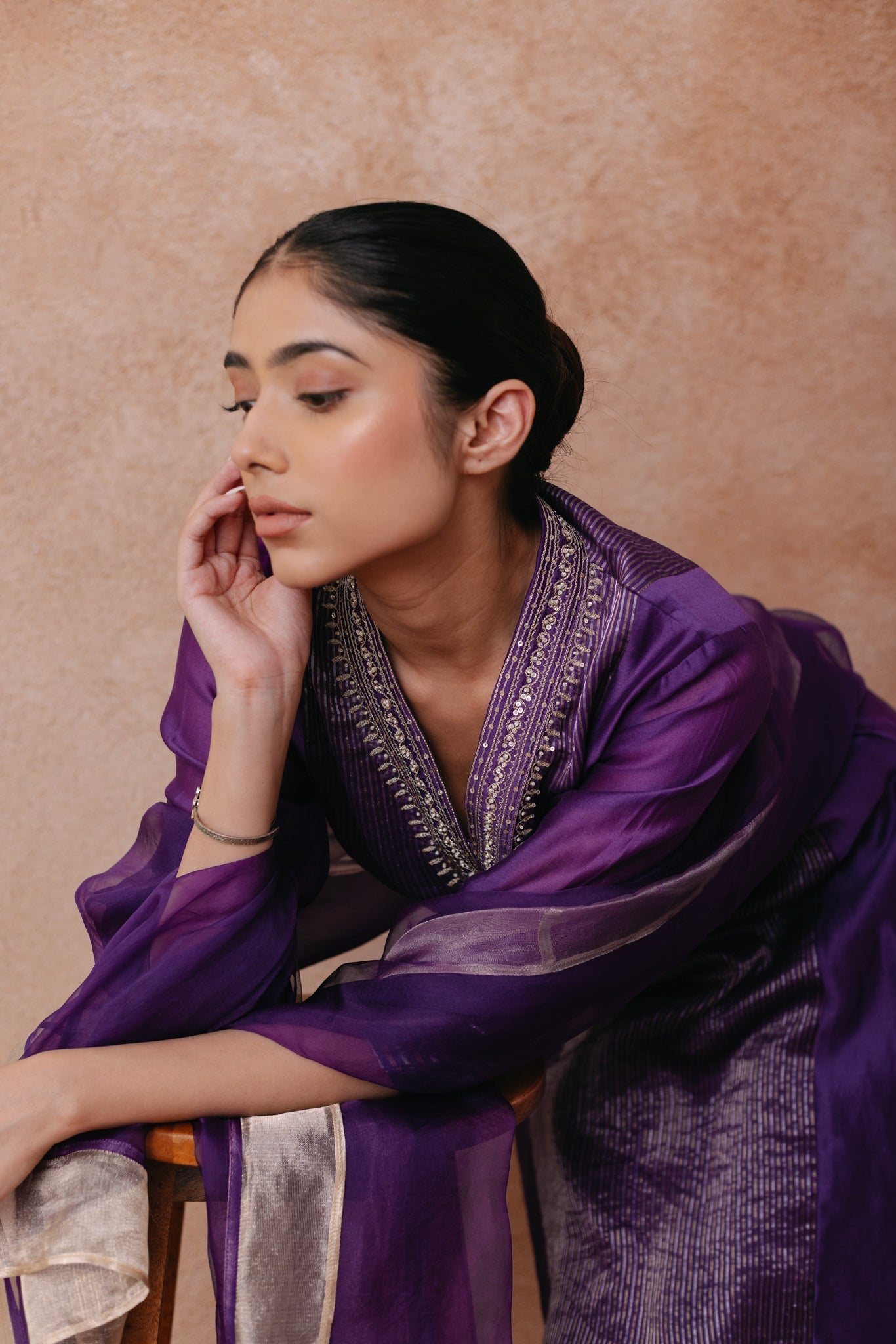 Madiha - The Purple Chanderi Straight Suit Set