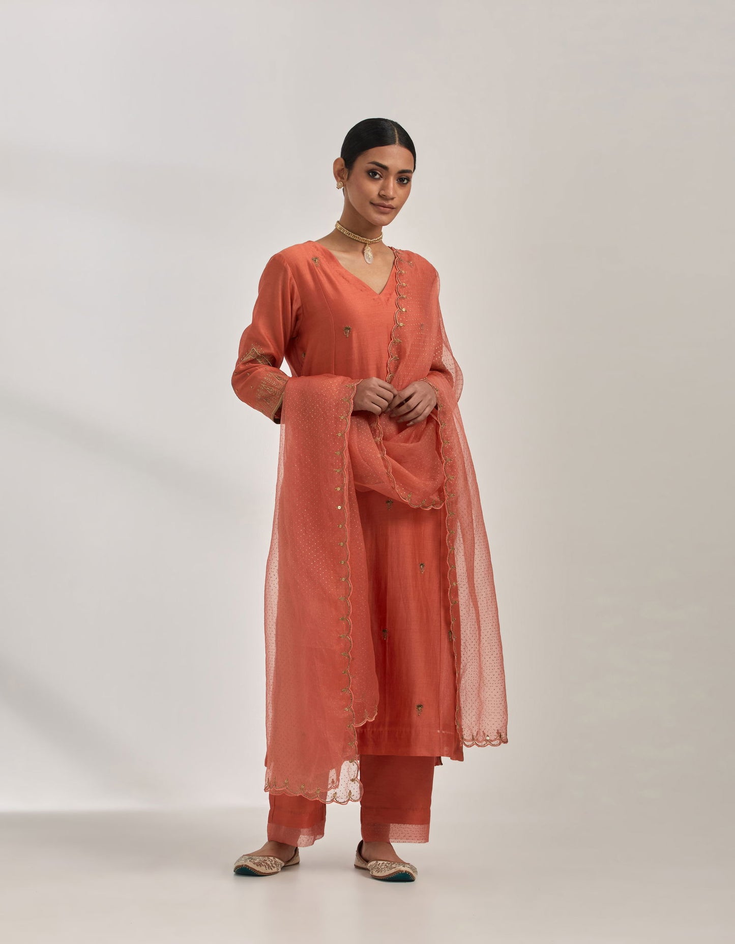Rasika - Orange Chanderi Silk Suit Set