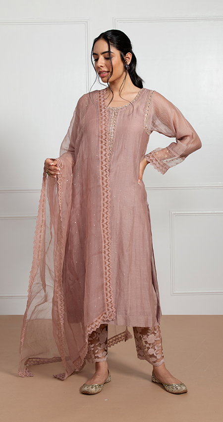 Shiza - Earth Brown Straight Suit with Mukaish Work