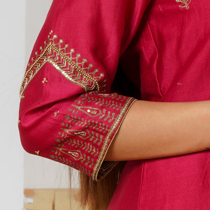 Ambreen - Red Chanderi Silk Suit Set