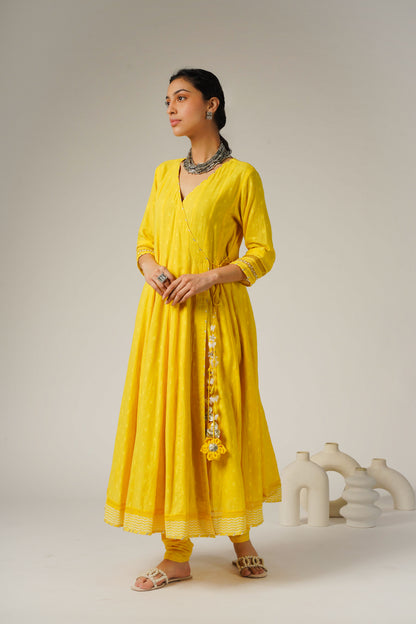 Yellow Angrakha Anarkali - 3 piece set