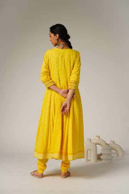 Yellow Angrakha Anarkali - 3 piece set