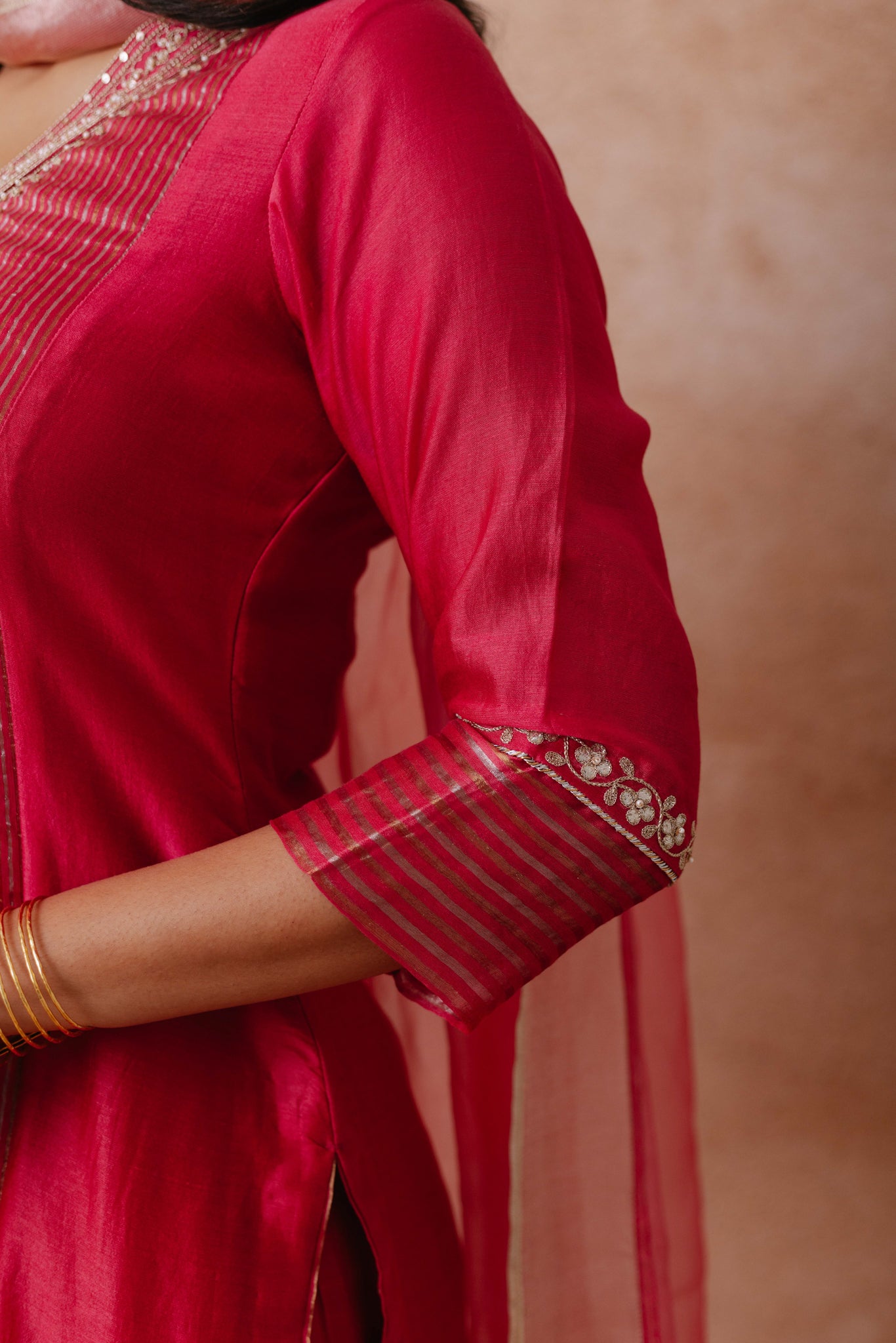 Madiha - The Pink Chanderi Straight Suit Set