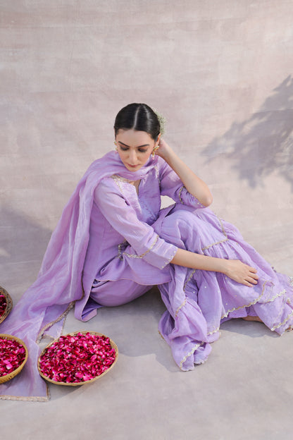 Bahaar - Lavender Tissue Chanderi Kurta with Sharara and Zari Dupatta