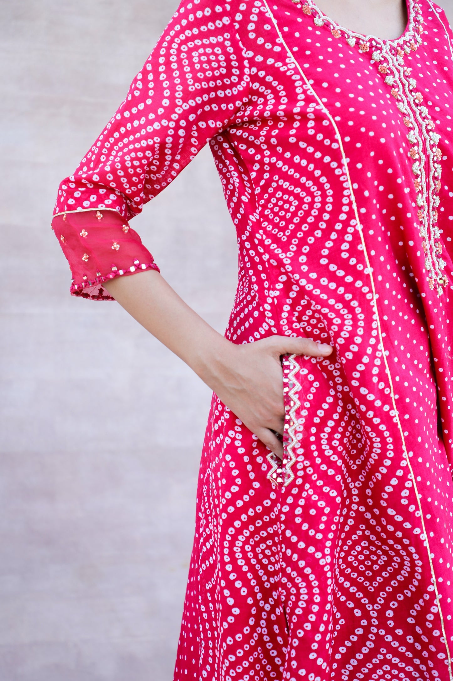 Azal - Chanderi A-line Suit with Bandhani Print