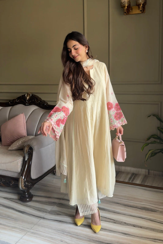 Jannat Khurana in Camellia - The Cream A-line Kurta Set