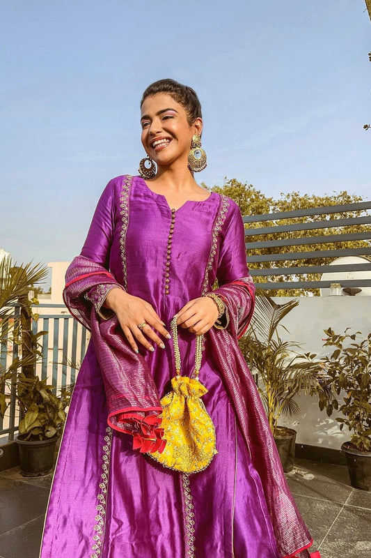 Nishtha Gandi and Steffhy Merwin in Amirah - Purple Chanderi Silk Suit