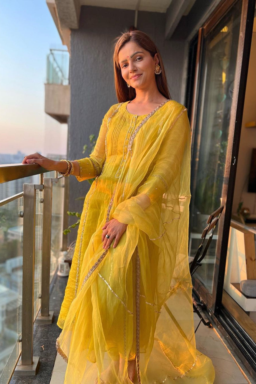 Rubina Dalaik in Kiran - Yellow Tissue Chanderi Suit