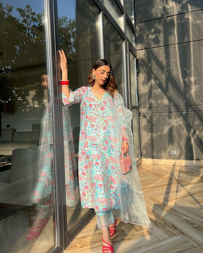 Zahra - The Light Blue A-Line Suit Set