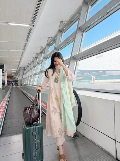 Kritika Khurana in Mirabel - The Peach and mint suit set