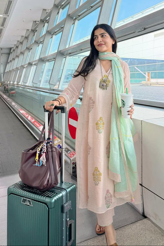 Kritika Khurana in Mirabel - The Peach and mint suit set