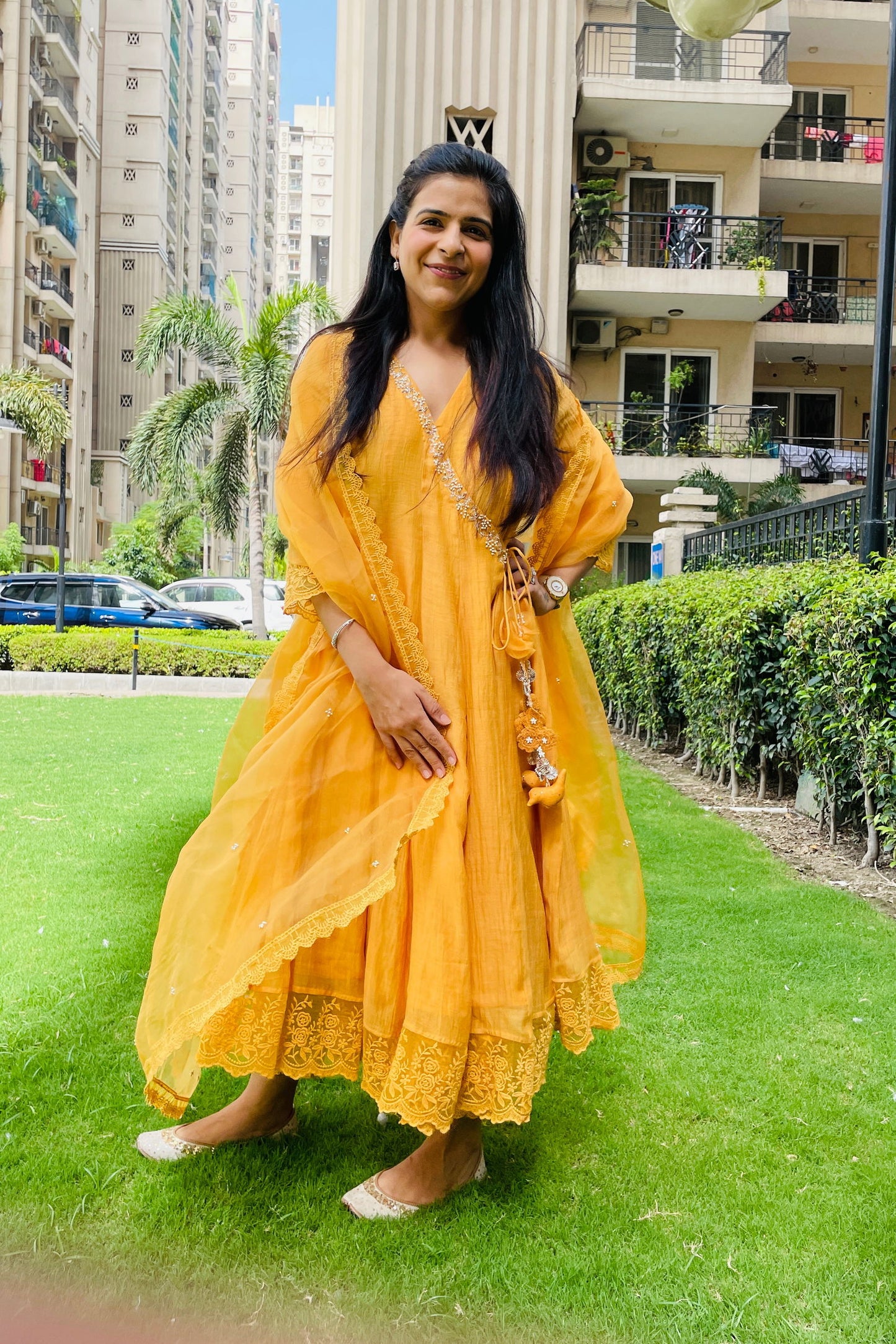 Aabidah - Sunset Yellow Angrakha Anarkali