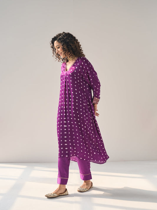 Aahana - The Purple Bandhani Kurta Set