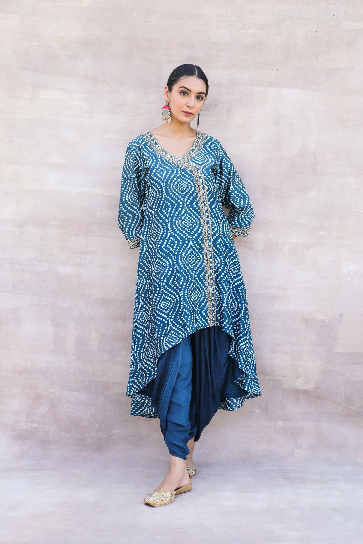 Afia - Blue Bandhani Suit with Dhoti Pants