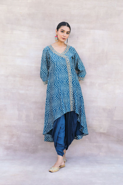 Afia - Blue Bandhani Suit with Dhoti Pants
