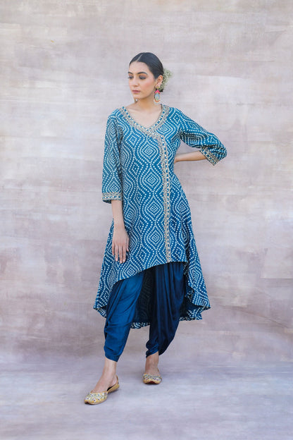 Afia - Blue Bandhani Suit with Dhoti Pants
