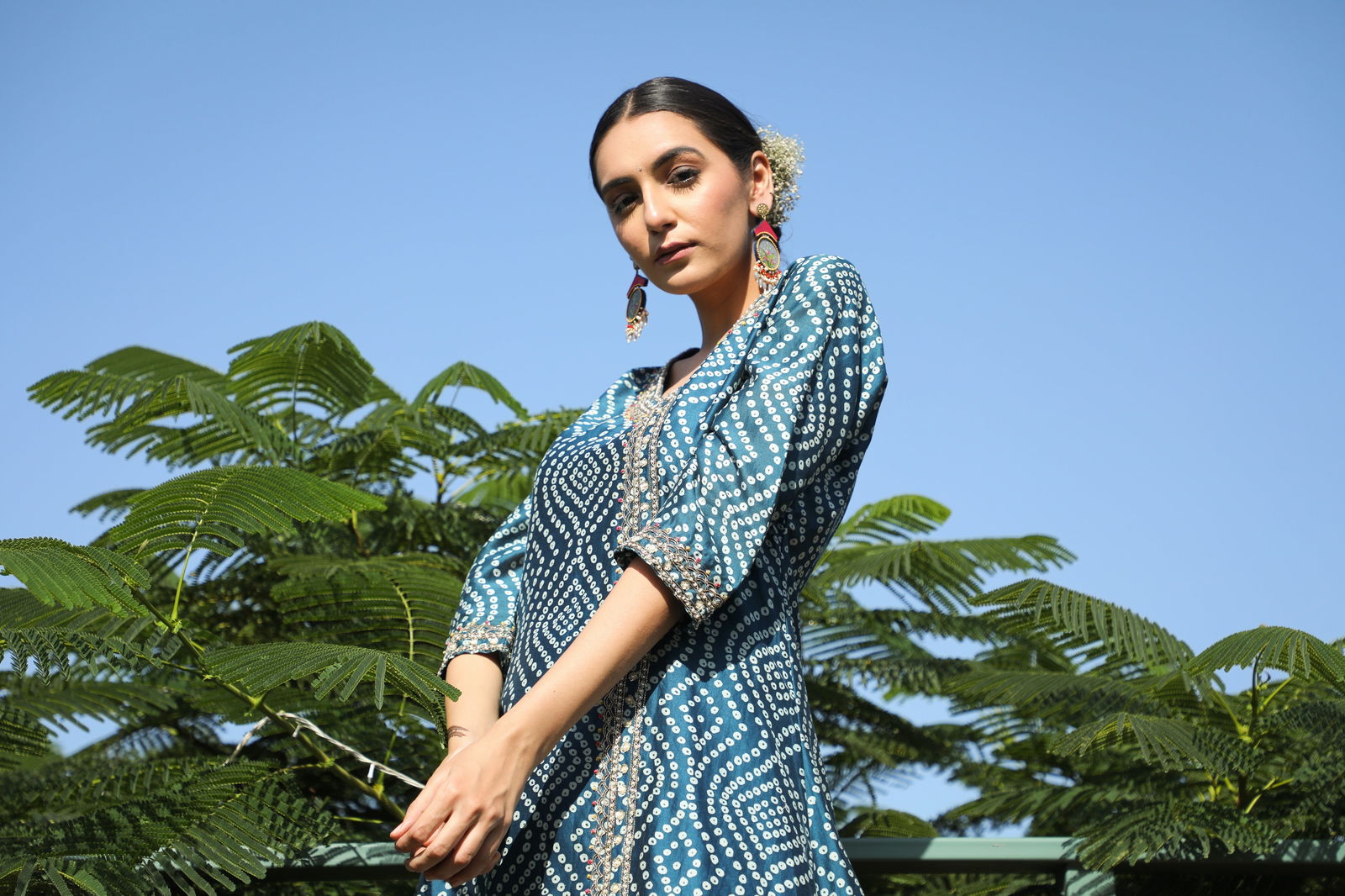 Afia - Blue Bandhani Suit with Dhoti Pants