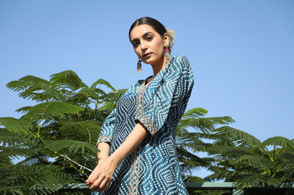 Afia - Blue Bandhani Suit with Dhoti Pants