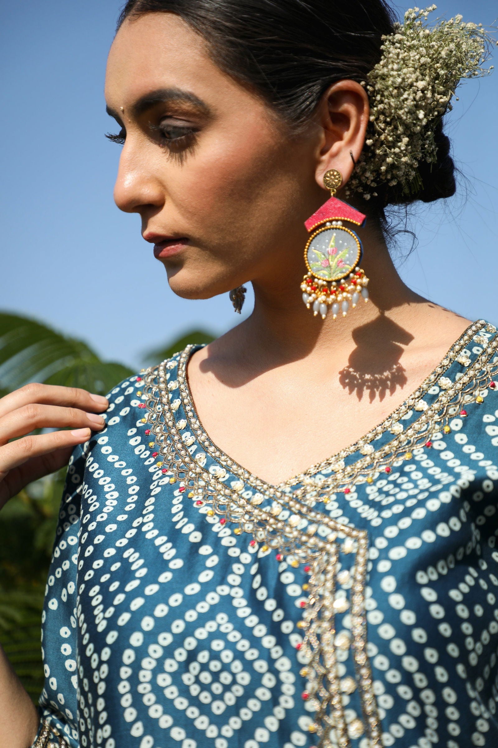 Afia - Blue Bandhani Suit with Dhoti Pants