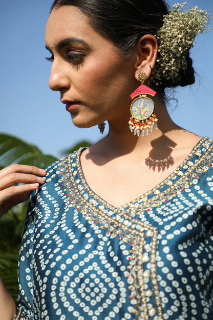 Afia - Blue Bandhani Suit with Dhoti Pants
