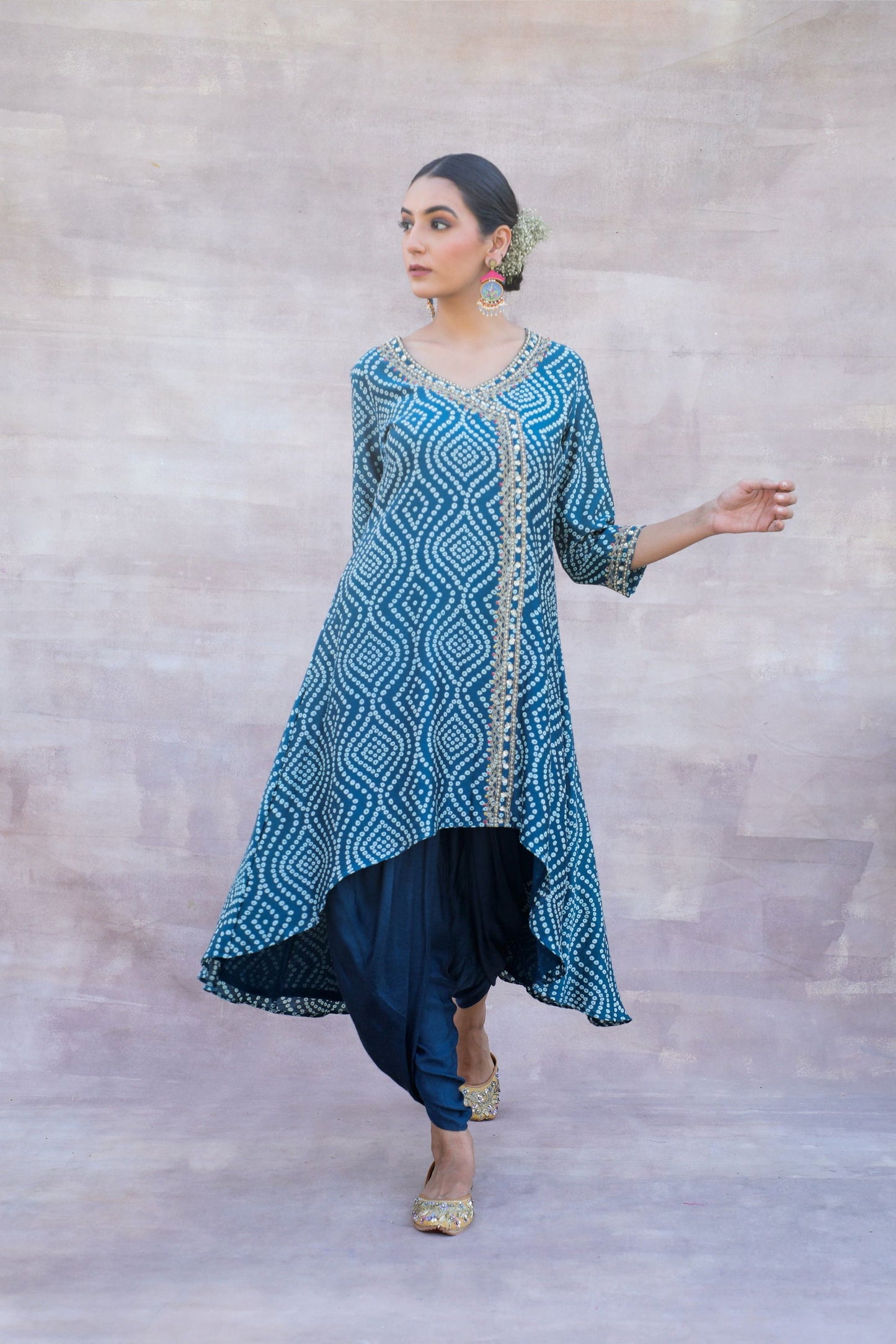 Afia - Blue Bandhani Suit with Dhoti Pants