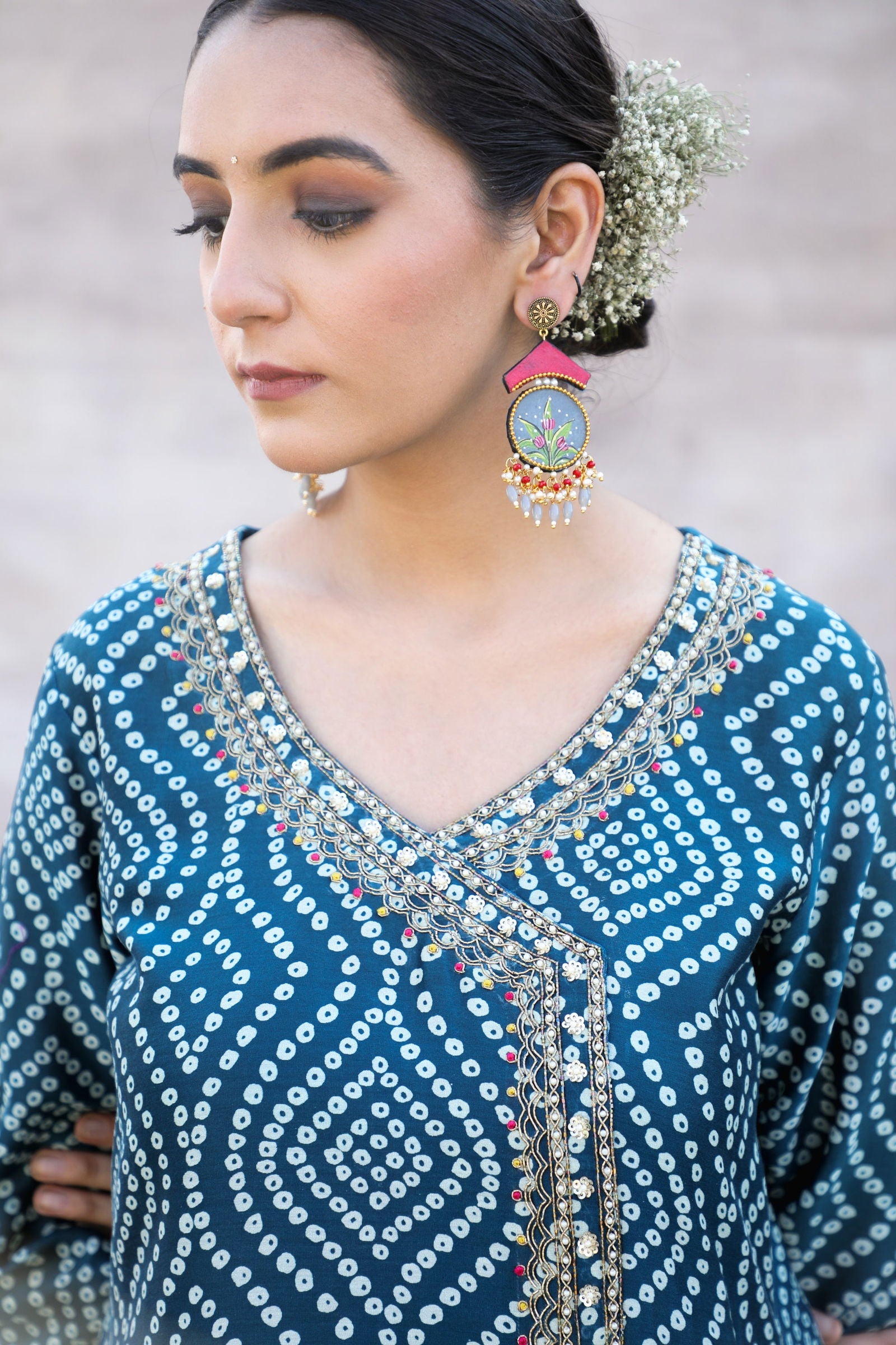 Afia - Blue Bandhani Suit with Dhoti Pants