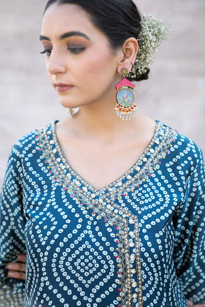 Afia - Blue Bandhani Suit with Dhoti Pants