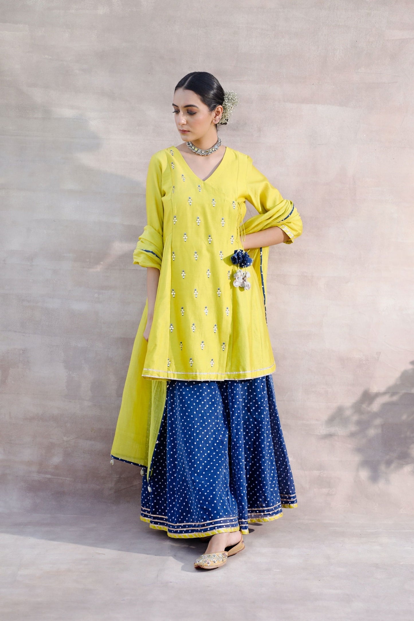 Afsheen - Yellow Chanderi Angrakha Shirt with Sharara