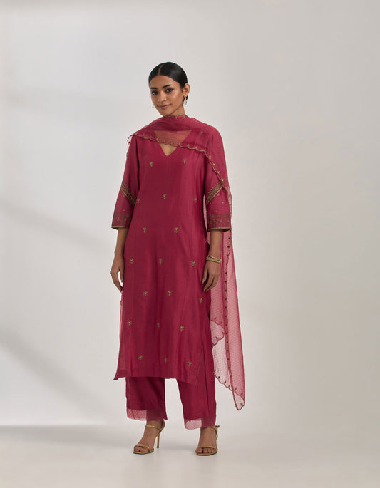 Ambreen - Red Chanderi Silk Suit Set