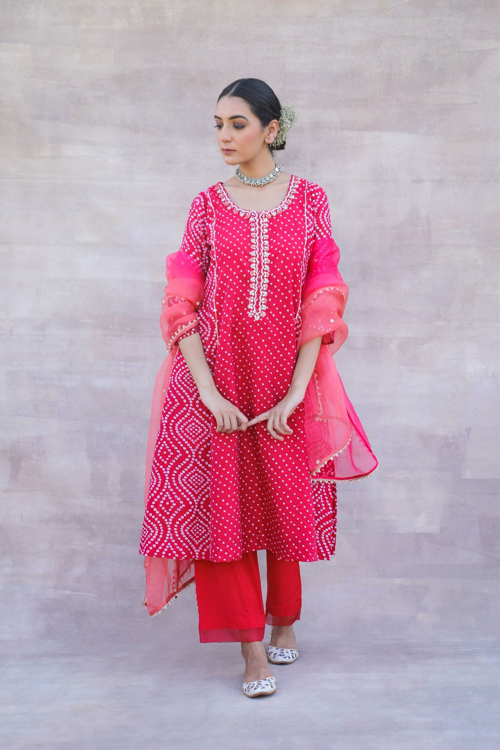 Azal - Chanderi A-line Suit with Bandhani Print