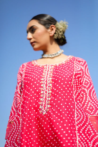 Azal - Chanderi A-line Suit with Bandhani Print