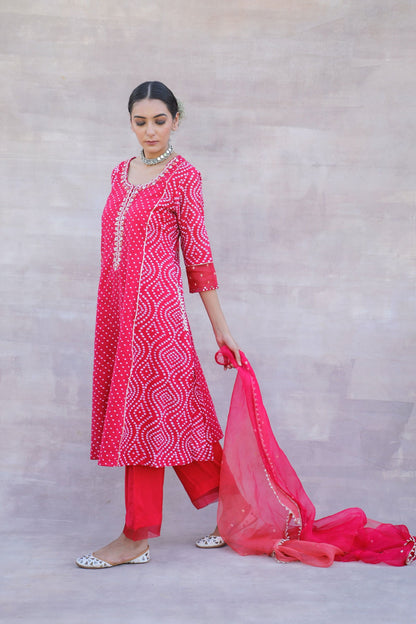 Azal - Chanderi A-line Suit with Bandhani Print