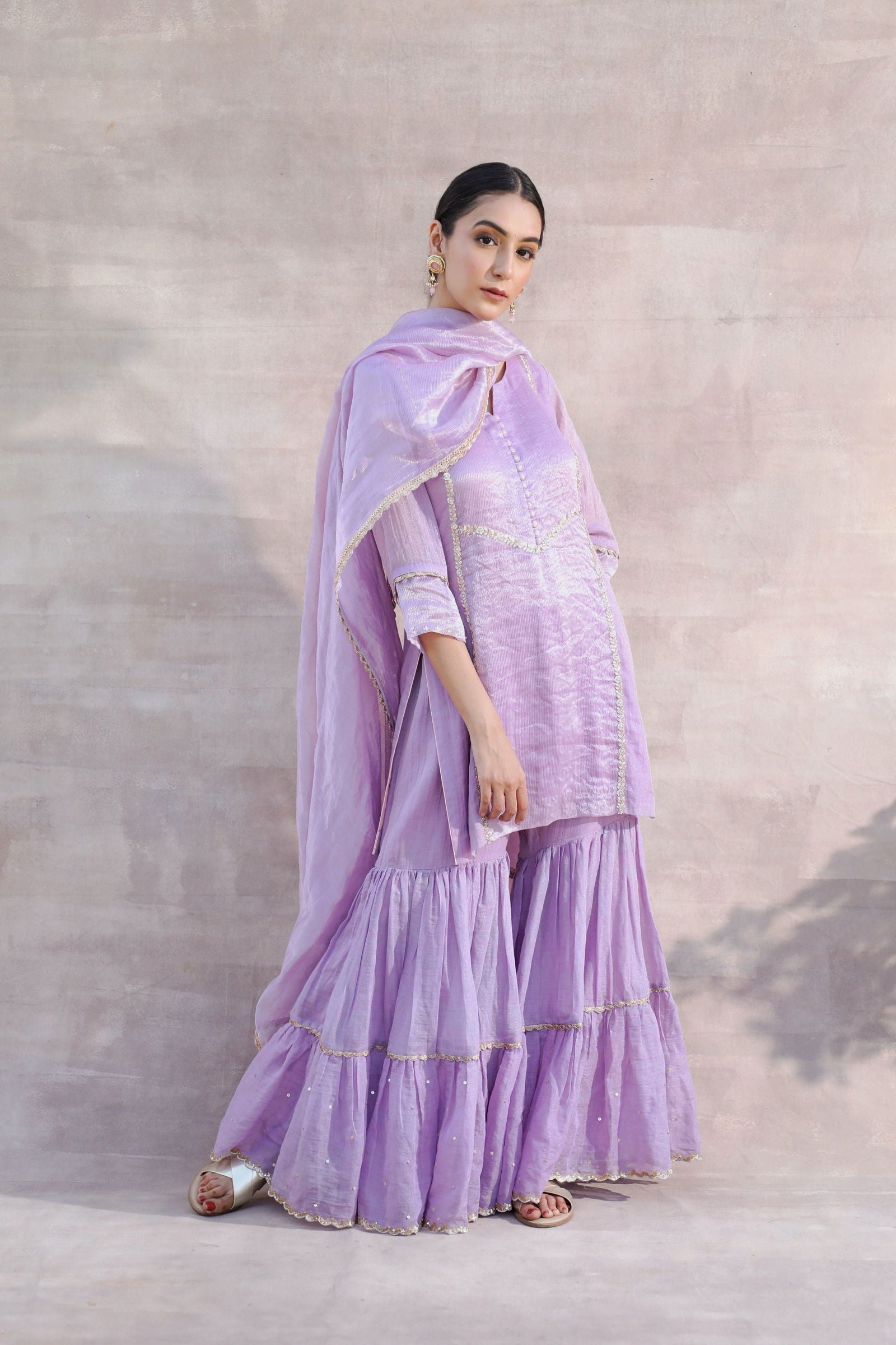 Bahaar - Lavender Tissue Chanderi Kurta with Sharara and Zari Dupatta