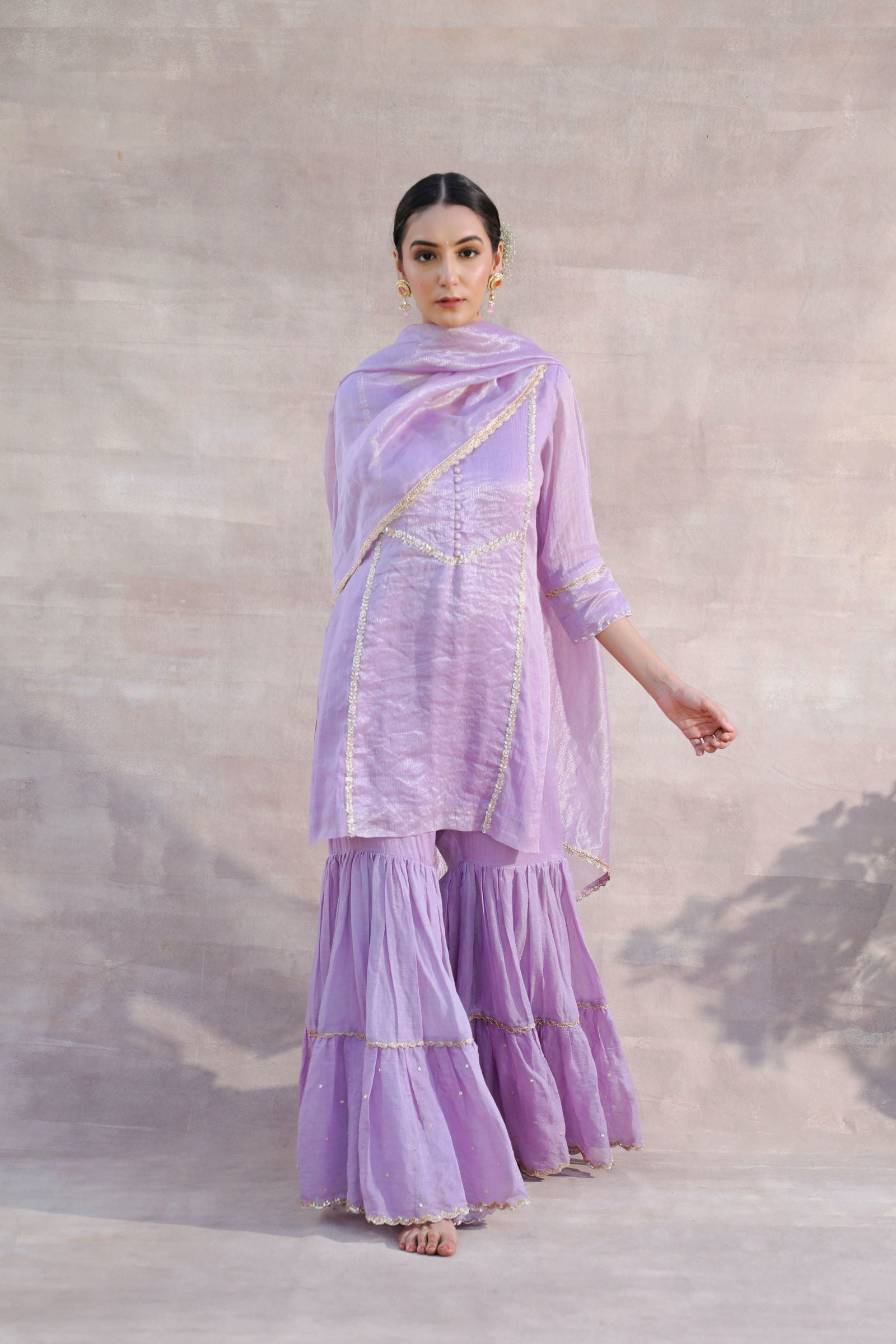Bahaar - Lavender Tissue Chanderi Kurta with Sharara and Zari Dupatta