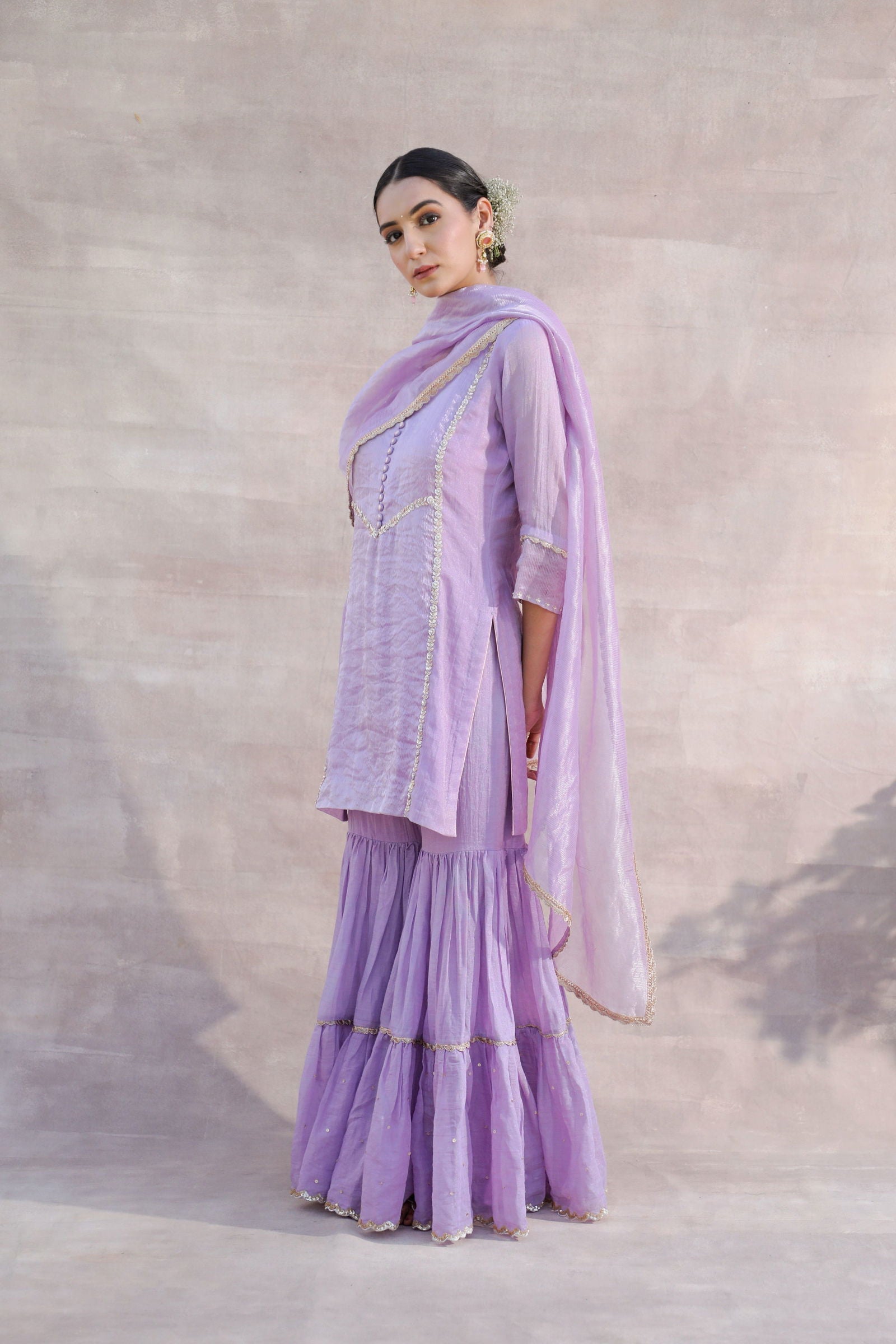 Bahaar - Lavender Tissue Chanderi Kurta with Sharara and Zari Dupatta