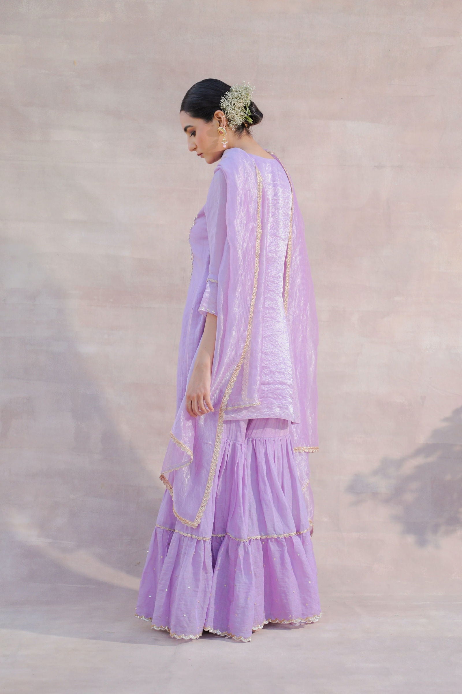 Bahaar - Lavender Tissue Chanderi Kurta with Sharara and Zari Dupatta