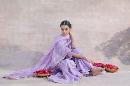 Bahaar - Lavender Tissue Chanderi Kurta with Sharara and Zari Dupatta
