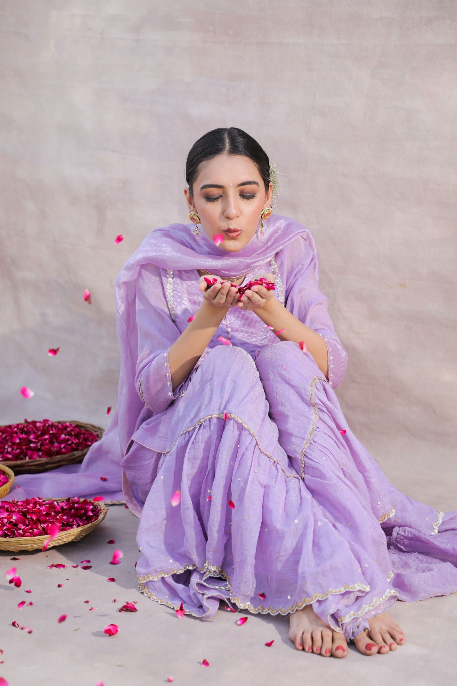 Bahaar - Lavender Tissue Chanderi Kurta with Sharara and Zari Dupatta